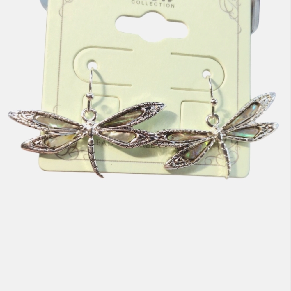 Abilone Dragonfly Dangle Earrings